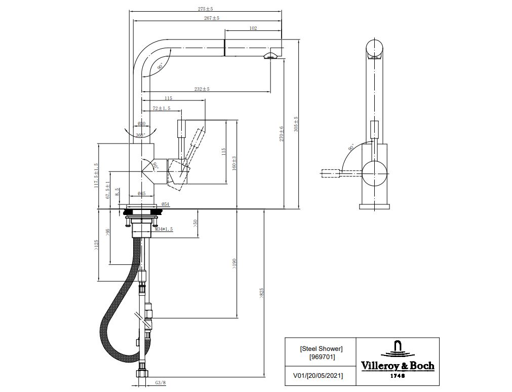 Villeroy & Boch SteelShower S HD MattBlack Küchenarmatur – Ansicht 3